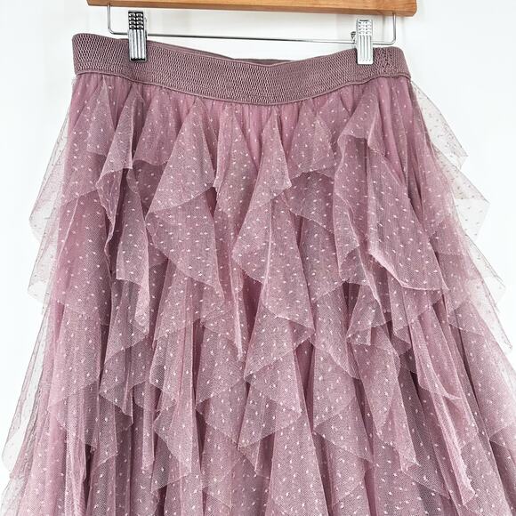 Anthropologie Cheri Ruffled Tiered Mesh Tulle Midi Skirt Medium Romantic Fairy - Picture 2 of 10